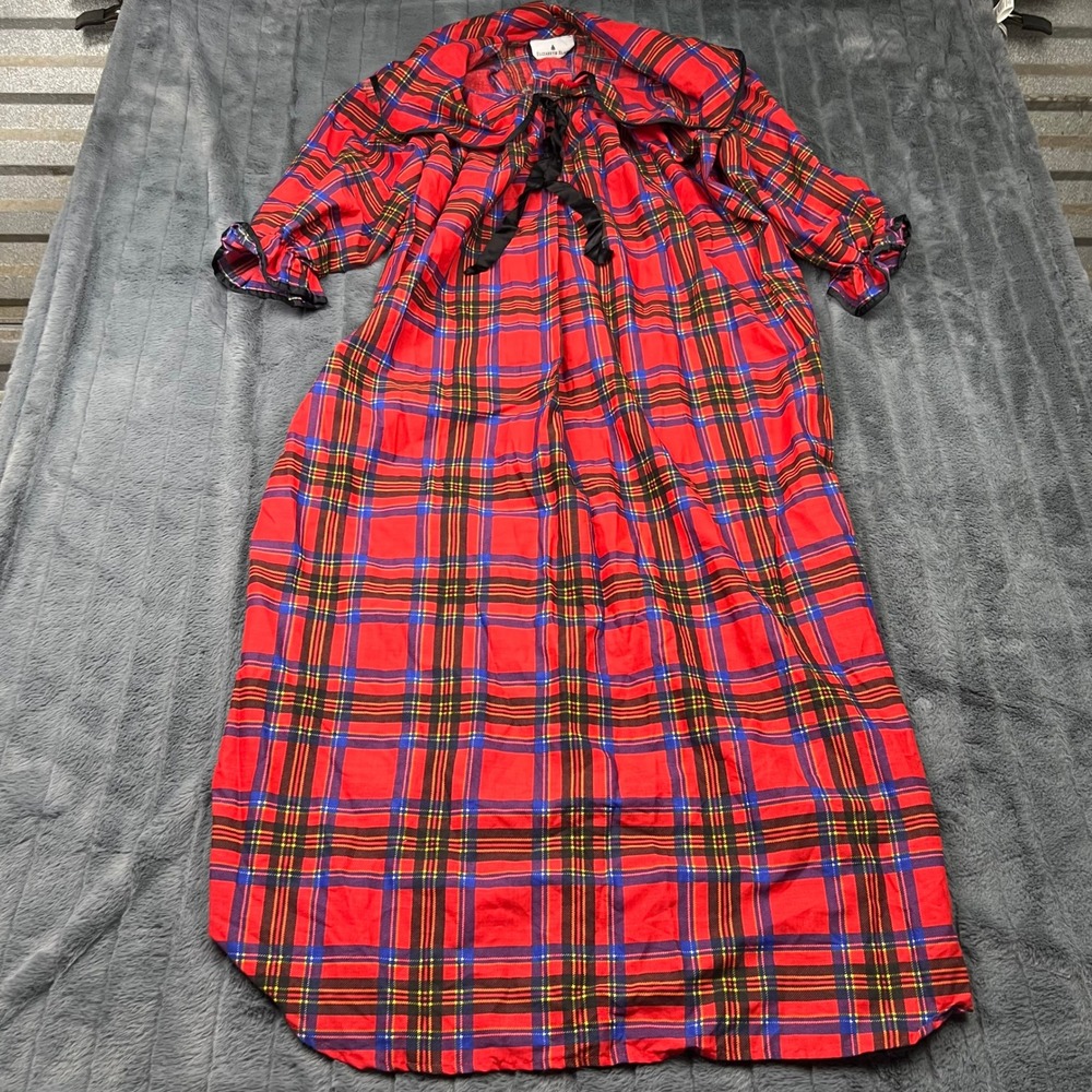 Elizabeth Blair Vintage Red Plaid Nightgown Large Long Sleeve Tartan USA Made